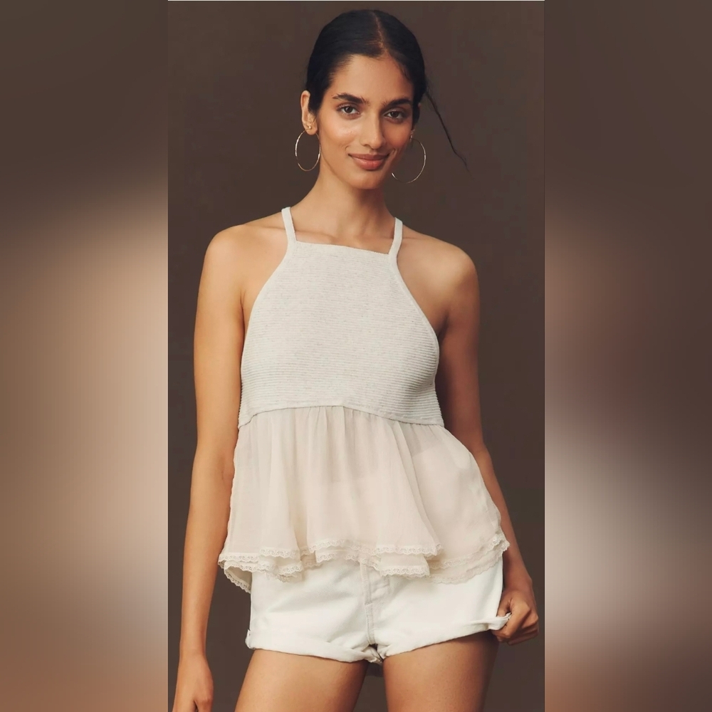 Anthropologie Sheer Panel Halter Tank Top